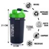 4879 700ml Protein Shaker Bottle with Powder Storage 3-Compartment Gym Shake Blender