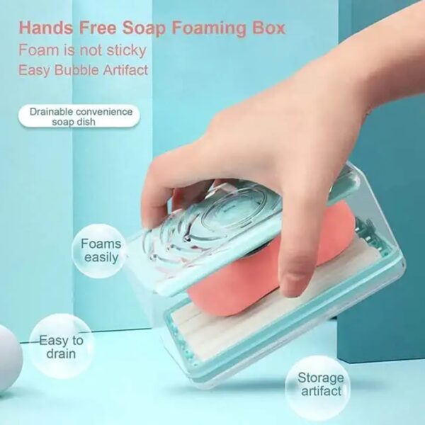 6296 2-in-1 Portable Soap Dish & Soap Dispenser with Roller and Drain Holes, Multifunctional Soap Holder Foaming Soap Bar Box for Home, Kitchen, Bathroom