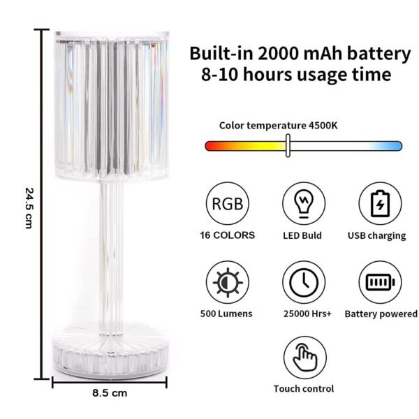 6605 Crystal Table Lamp , Touch Control Atmosphere Nightstand Lamp With USB Charging Line