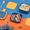 2838A BLUE DOUBLE-LAYER PORTABLE LUNCH BOX STACKABLE WITH CARRYING HANDLE AND SPOON LUNCH BOX , Bento Lunch Box