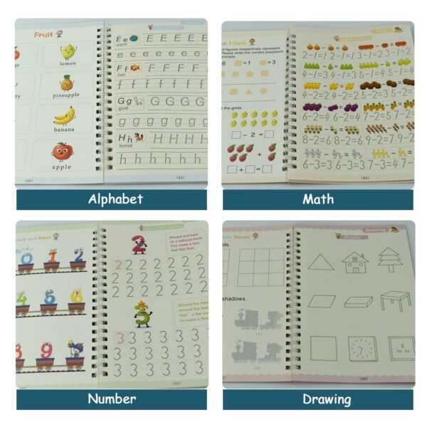 8075 4 Pc Magic Copybook widely used by kids, children’s and even adults also to write down important things over it while emergencies etc.