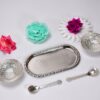 2947A Silver Plated 2 Bowl 2 Spoon Tray Set Brass with Red Velvet Gift Box Serving Dry Fruits Desserts Gift, Bartan