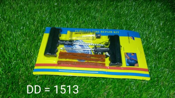 1513 Puncture Repair Kit Tubeless Tyre Full Set with Nose Pliers, Rubber Cement and Extra Strips for Cars, Bikes